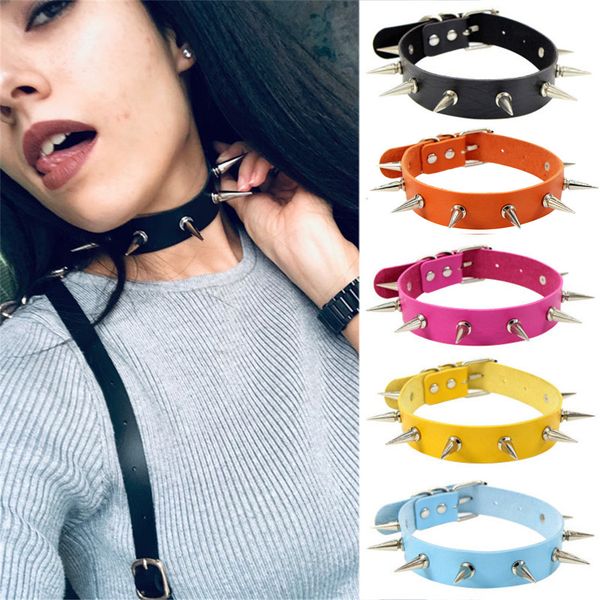 

vintage choker necklace chic punk rock gothic women men leather silver spike rivet stud collar statement jewelry#0179