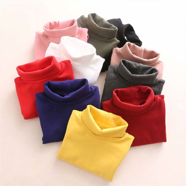 

winter boys t-shirt long-sleeved girls shirts high-necked baby tee solid color for children 3-8 years, Blue