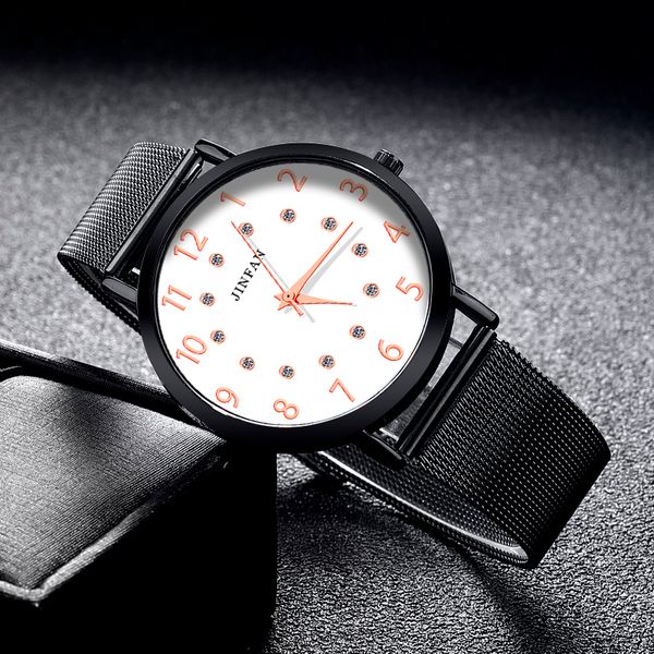 

quartz diamond watches simple leisure wristwatch mesh strap ultra thin dial rose gold clock business relogio masculino, Slivery;brown