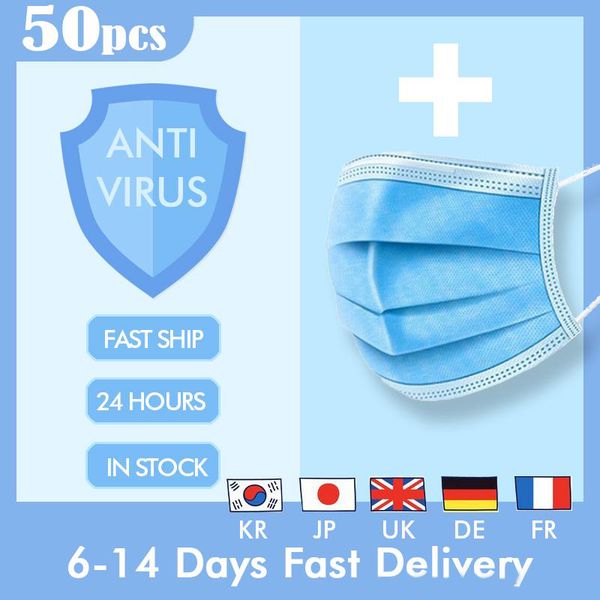 

dhl shipping fda certification 50 pcs/box disposable face mask thickened 3 layer non-woven 95% mouth masks maschere anti bacterial ffp2