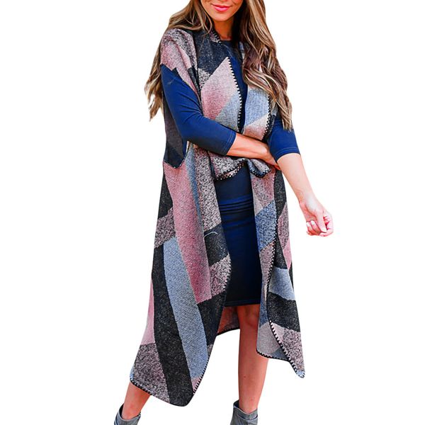 

womens vest stripe printing coat casual sleeveless lapel open front cardigan pockets coats plus size lightweight female vest, Black;white