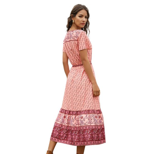 

spring-summer bohemian print v-neck short sleeve dress