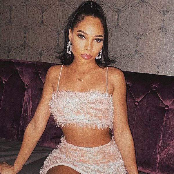 

два кусок набор женщин костюмы уличная пушистая растениеводство топ бретели с высокой талией юбка bodycon клуб партии одежда кисточки 2 шт, White