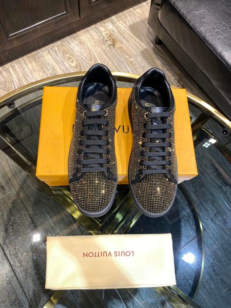 

new style luxury high-end men's casual sports shoes fashion design brand platform men's shoes crystal embellishment hjdt, Black