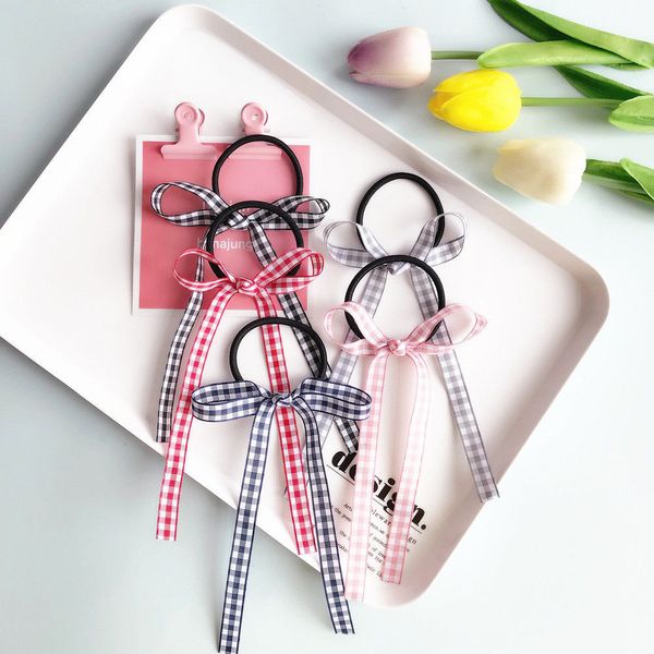 

2017 fashion exquisite handmade satin ribbon multi-layerd bowknot hair tie ponytail rubber band hairbow 10 styles, Blue;gray