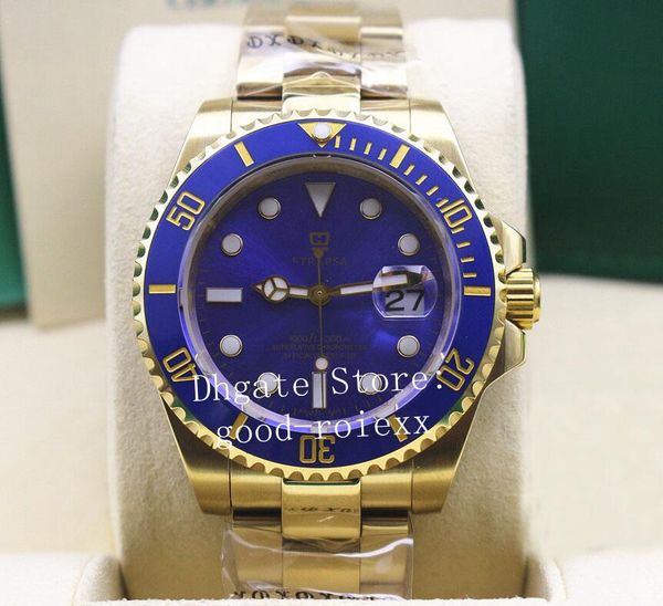 

luxury mens automatic 2813 movement yellow gold watch men blue ceramic sport dive chronometer date sub luminous 116618 perpetual watches, Slivery;brown