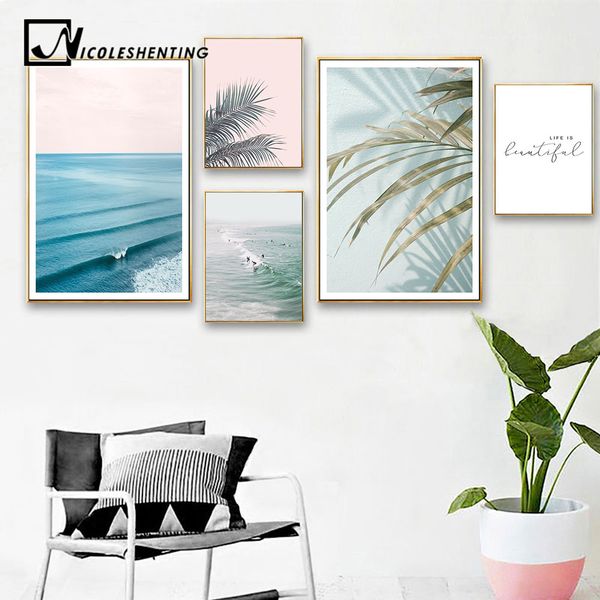 

scandinavian tropical decoration sea leaf canvas poster landscape nordic style wall art print nature painting decorative picture