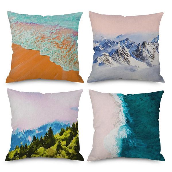 

nordic style scenery cushion watercolor landscape alpine mountain forest lake beach chair pillow for home living room decoration