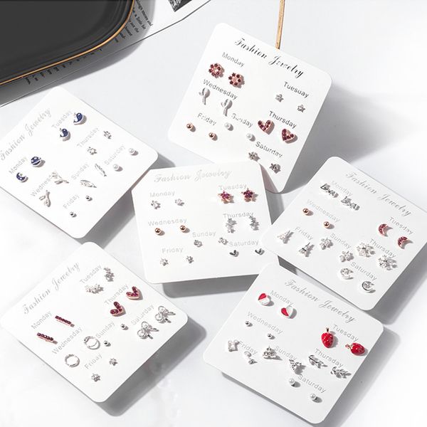 

ximei 7paris earring mixed styles cz crystal flower geometric stud earrings set for women girl jewelry, Golden;silver