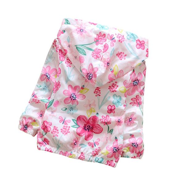 

children coats baby girls print floral hooded jackets 2018 new autumn kids long sleeve windbreaker children clothing 2-6t, Blue;gray