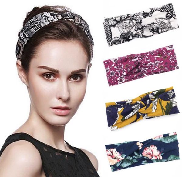 Boho Headbands Bohemia Floal Cruz Headband bowknot cabeça envoltório elástico Hairbands Ampla Esporte Turban Hair Fashion Acessórios 17 Designs DW5499