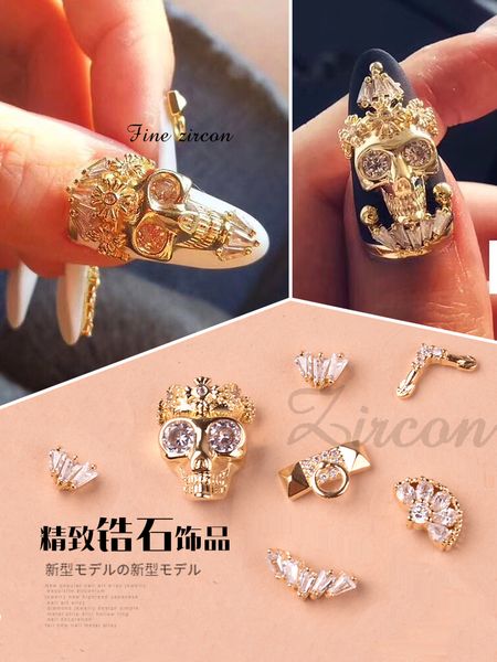 

net red zircon nail jewelry, gold-inlaid diamond skull jewelry, high-end fashion style nightclub punk style, Silver;gold