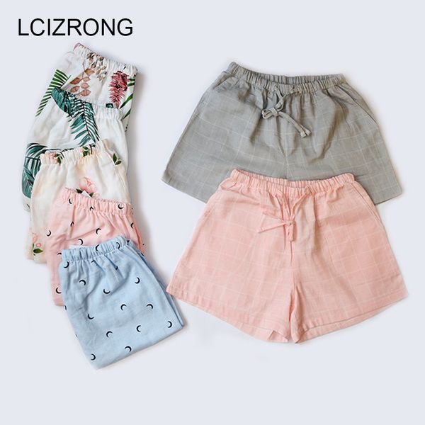 

summer print cotton sleep bottoms women -xl plus size harajuku comfortable pajama pants drawstring loose home shorts mujer, Black;red