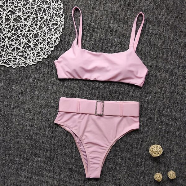 

women's swimwear ladies pink bikini set 2021 women two piece push up swimsuits high waisted diamond belt lady bathing suit, White;black