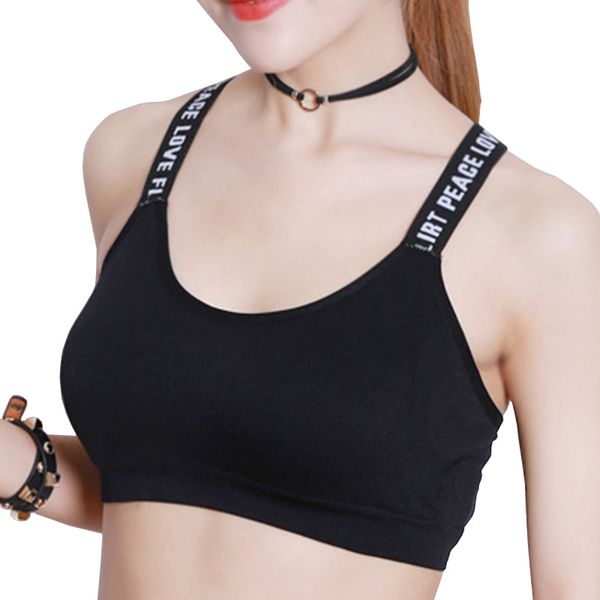 

fitness bra padded gym yoga bra women push up running sports workout jogging with letters strap, White;black