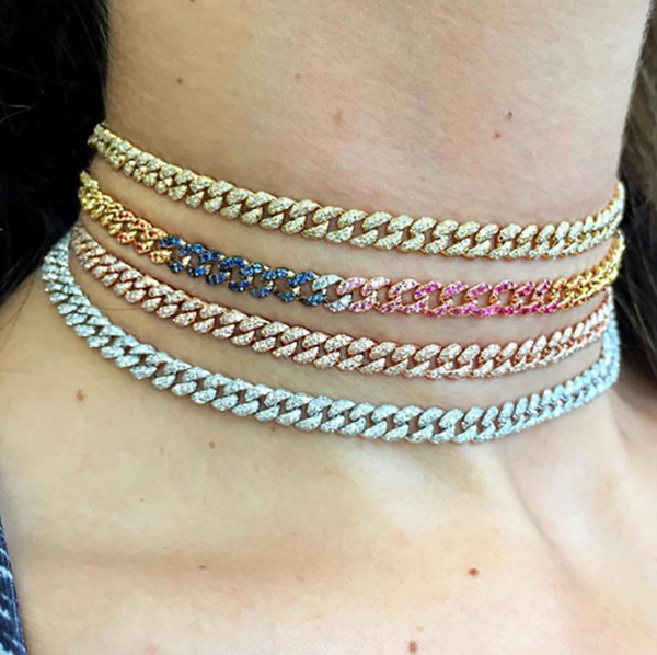

new arrived hip hop cuban chain choker necklace micro pave cubic zirconia rock miami chain necklace for women iced out jewelry, Silver