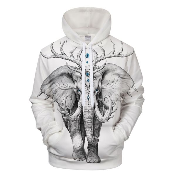 

elephant soul 3d print hoodies fashion men harajuku funny sweatshirts streetwear hip hop quality plus size autumn winter clothes, Black