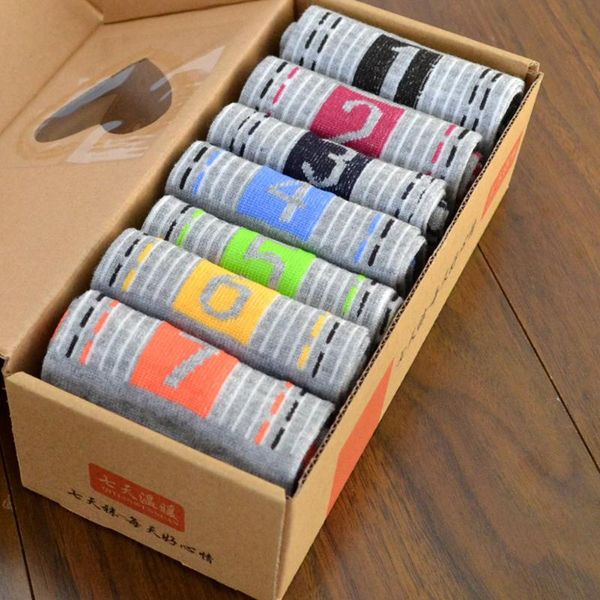 

men's socks cotton 7 days week number ankle crew summer sock, Black