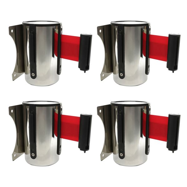 

4x stanchion queue barrier wall mount crowd control retractable ribbon 2m+5m
