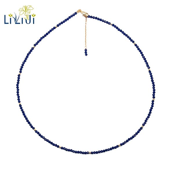 

lii ji lab-created sapphire 2mm 925 sterling silver 18k gold plated choker sparkling necklace delicate jewelry female necklace