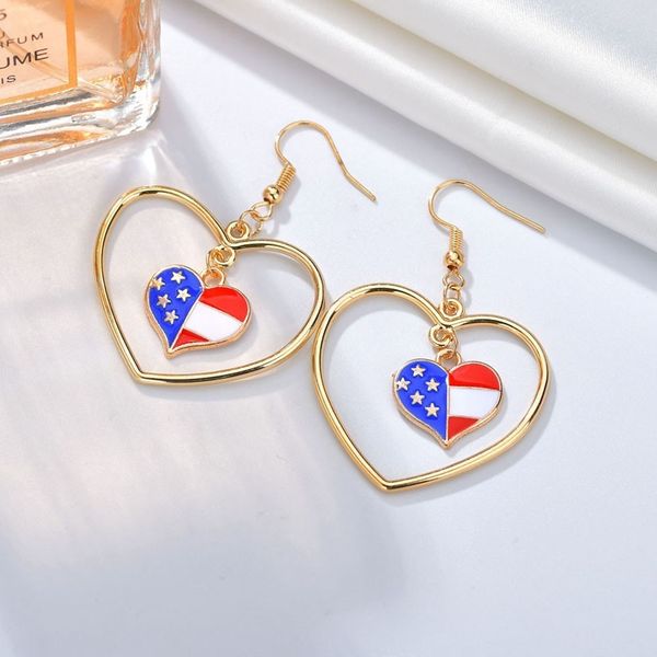 

usa flag heart drop earrings for women cute and romantic earrings handmade individuality american wedding jewelry earings, Silver