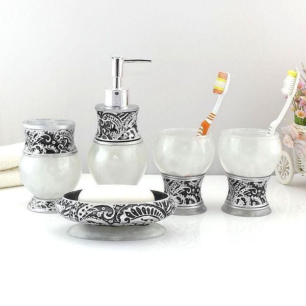 

resin bathroom accessories set 5pcs toothbrush holder lotion dispenser soap birthday wedding gift bathroom accessories sets y19061804