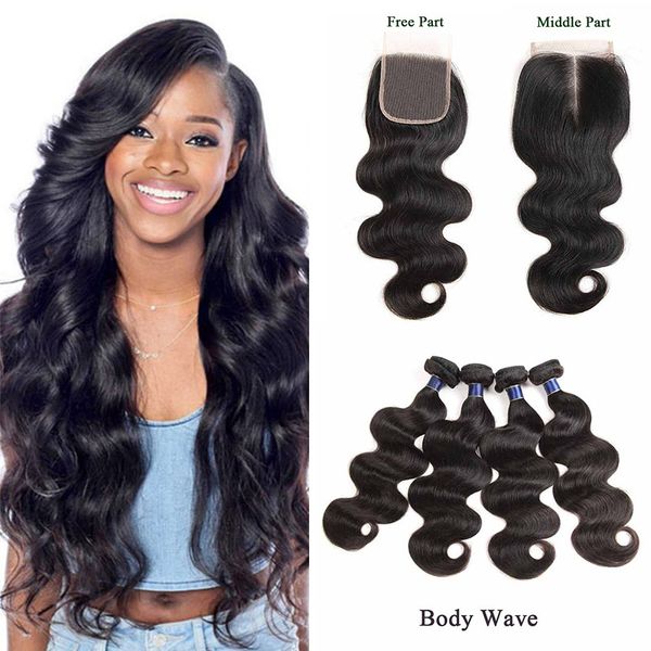 

9a brazilian body wave hair with frontal hair bundles with lace frontal brazilian straight human hair weaves with 13x4 frontal closure, Black