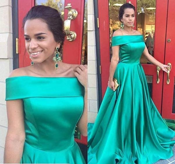 

simple a line evening dresses satin off shoulder pleats sweep train formal dress party prom gowns evening gowns vestidos de soiree, Black;red