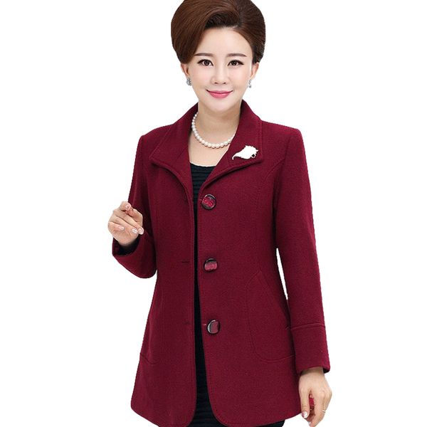 

2020 spring autumn plus size l-5xl middle-aged elegant blend women cashmere coat female warm outwear mother jacket, Black