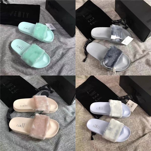 

wholesale big fur slides fox fur slipper female fox fur women slippers#587, Black