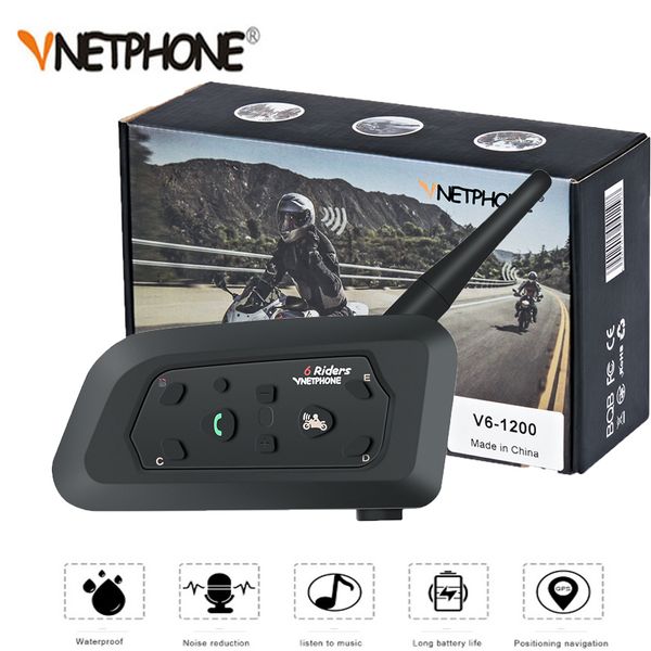 

vnetphone 1200m 1pcs wireless bluetooth motorcycle helmet intercom 6 riders interphone headset support mp3 intercomunicador moto