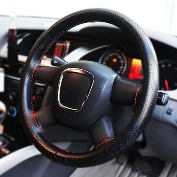 

braid on steering wheel car steering wheel cover with needles and thread artificial leather diameter 38cm auto car accessories