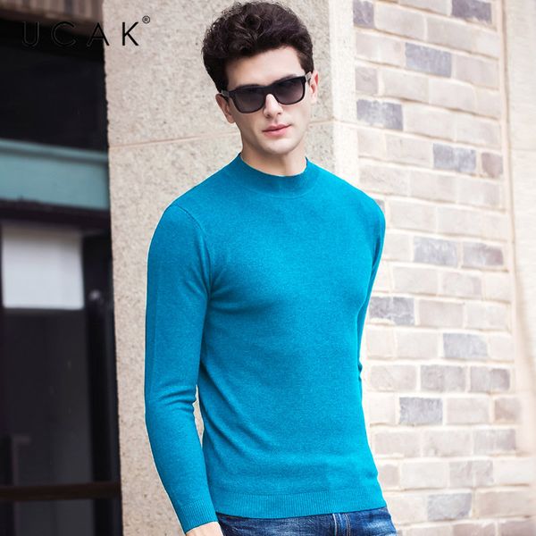 

ucak brand 100% merino wool sweater men autumn winter warm turtleneck pullover men multicolor knitwear cashmere pull homme u3061, White;black