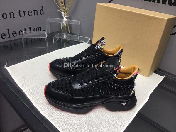 

дизайнер красные днища шипы повседневная обувь мужчины женщины роскошные туфли с низким вырезом красная подошва кроссовки мягкая кожа открыт, Black