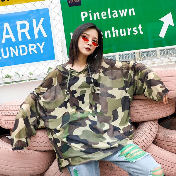 

johnature camouflage sunscreen pullover loose fashion outdoor breathable thin coat for summer 2019 new women casual crop jacket, Black;brown