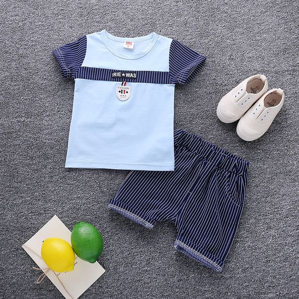 

fashion summer baby boys clothes short sleeve striped print t-shirt shorts toddler casual outfits sets, White