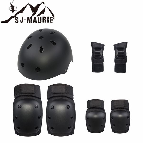 

sj-maurie 7pcs/set protective gear set knee pads elbow pads wrist protector protection for scooter cycling roller skating helmet, Black;gray
