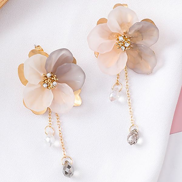 

1 ювелирной пара женщины моды лепесток акриловые кристалл подвеска кисточка shell матирующей сладкие серьги цветок падение длинных цепи, Silver