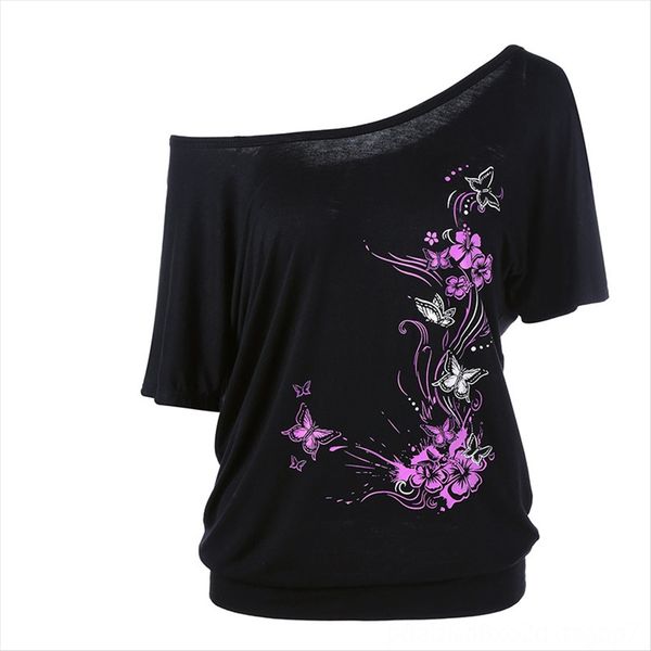 

бабочка цветок печати летучей плеча утечка сыпучих женщин с короткими рукавами бабочки цветок печатью бита плечо герметичного свободную футб, White