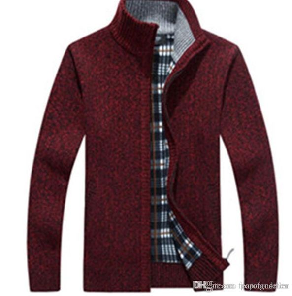 

mens fashion designer jackets flannel thickening stand collar zipper neck long sleeve outerwear winter warm gentlemen coats, Black;brown