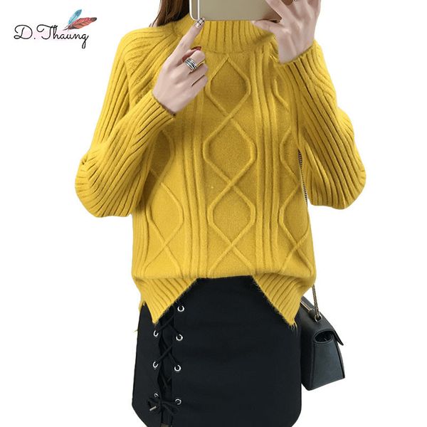 

spring autumn sweater women 2019 new turtleneck thicken loose female pullover knit long sleeve warm ladies sweater cw609, White;black