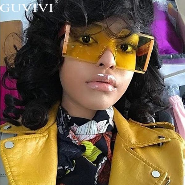 

fashion oversized square rimless sunglasses women brand designer flat big sun glasses female one piece travel gafa de sol, White;black