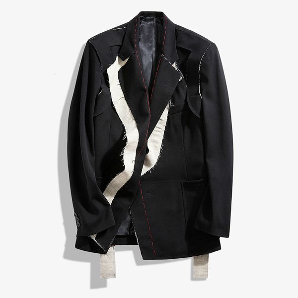 

women black contrast color burr split blazer new lapel long sleeve loose fit jacket fashion spring autumn 2020 y888, White;black