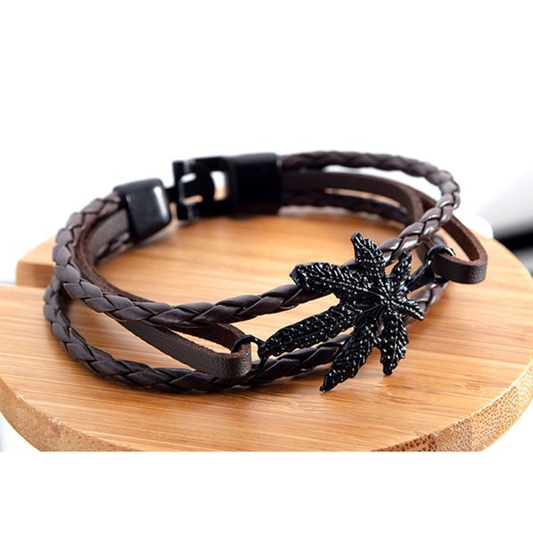 

2019 europe punk hand made braided charm bracelet bangles wristband cuff black brown color leather bracelet for men 21cm vb935, Golden;silver