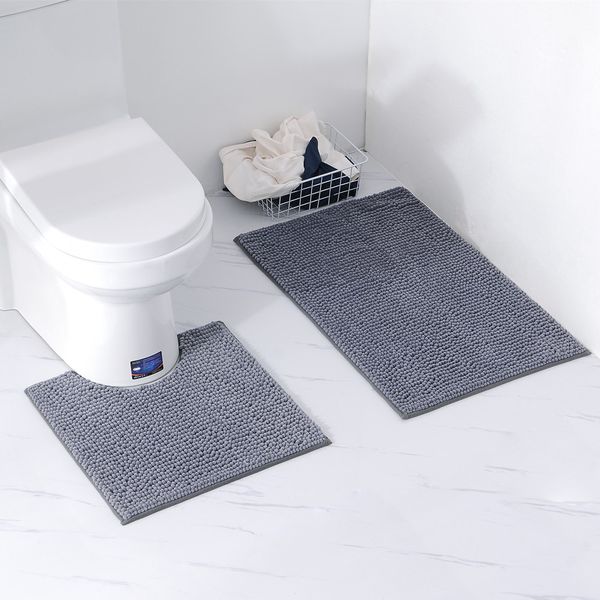 

microfiber bathroom contour rugs combo,set of 2 soft shaggy non slip bath shower mat and u-shaped toilet floor rug gray blue rug