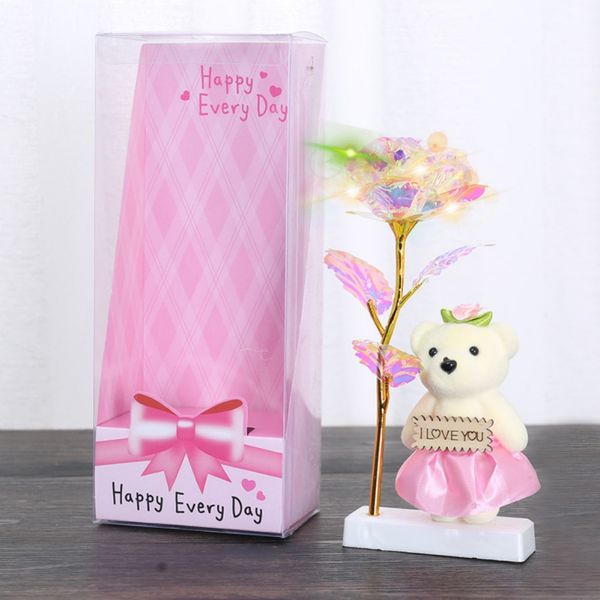 

24k gold long rose valentine's stem gift1 party decor home lighting wedding gifts romantic flower rose foil day bear with fulet