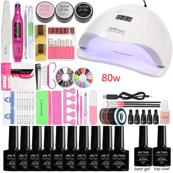 

manicure set gel nail polish kit 36w/45w/80w led uv lamp gel set acrylic kit professional nail art tool polish with led lamp