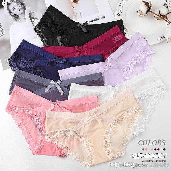 

8colors lace panties soft breathable briefs women underwear ladies panty transparent tempting low-rise cotton lingerie lkij258, Red;black