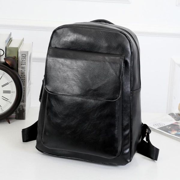 

fashion men's bags large business backpack solid color bagpack pu leather casual shoulders bags man lapbackpack