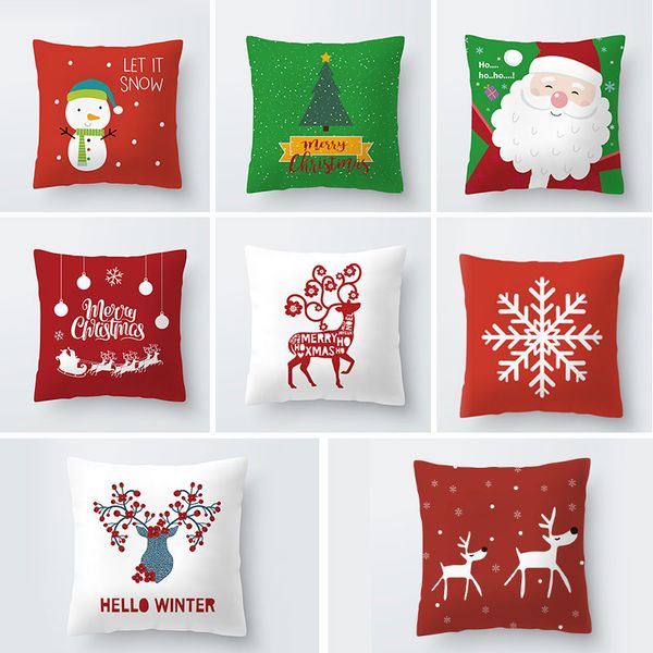 45x45cm Pillow Case Merry Christmas For Home Cartoon Elk Linen